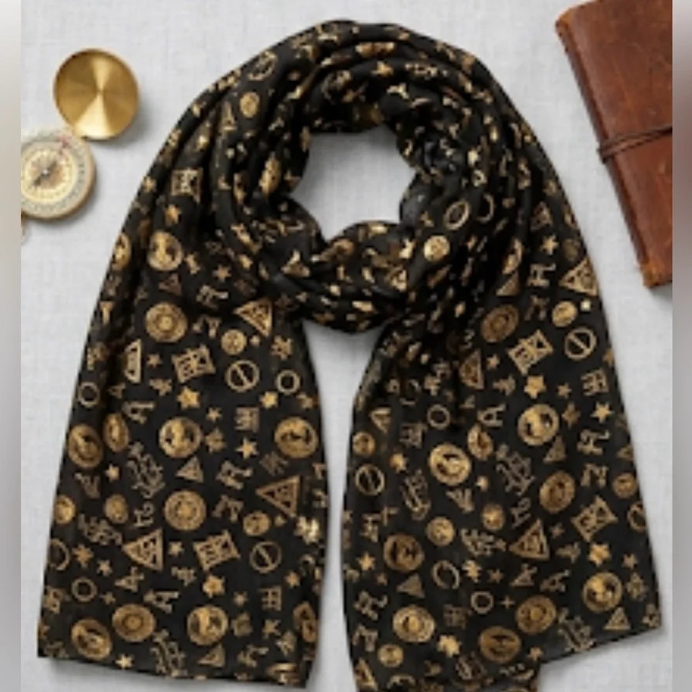 NWT Fantastic Beasts Gold Foil Scarf Loot Crate Exclusive MACUSA Symbols